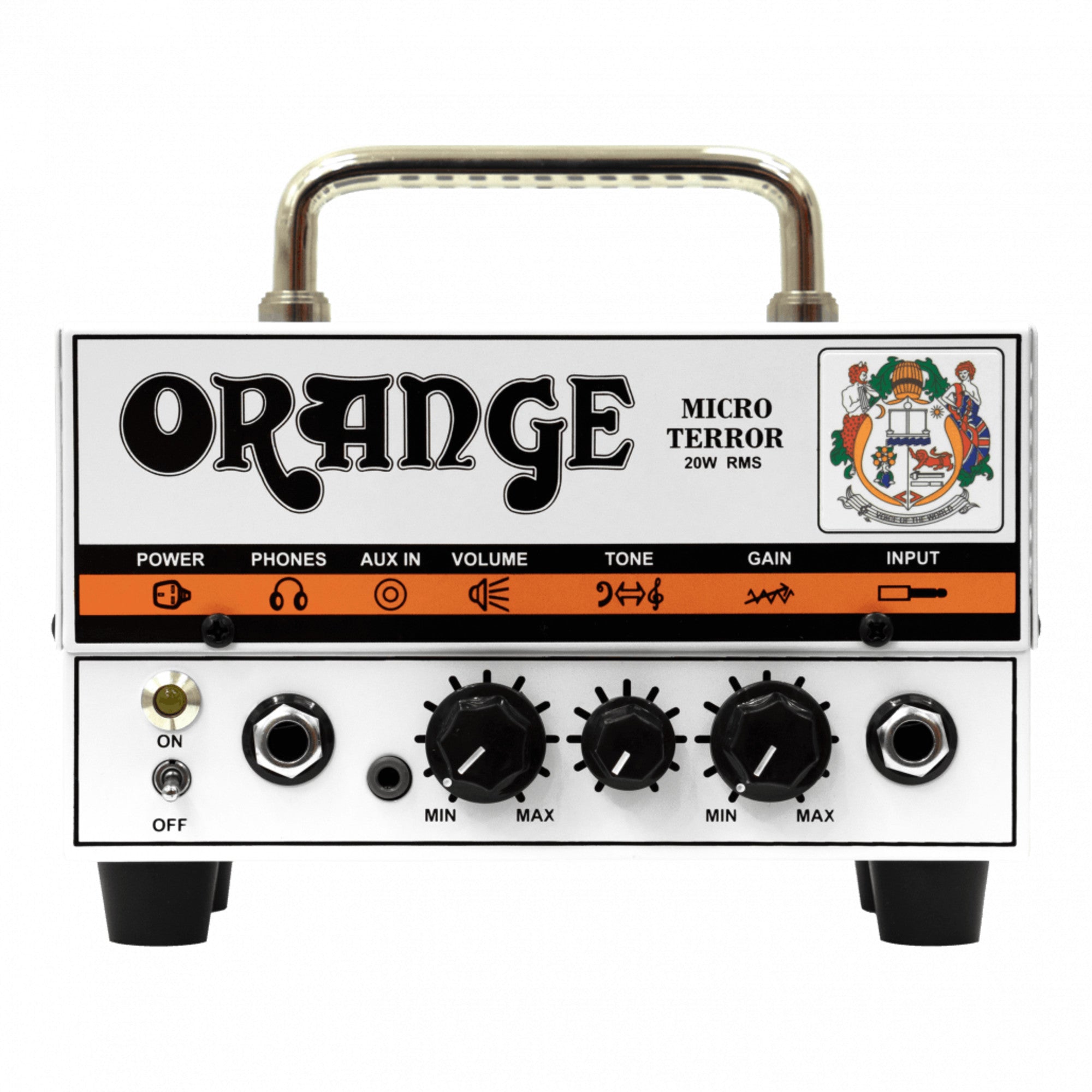 Orange Amps, Orange Amps Micro Terror, 20-Watt Guitar Amplifier Head with Tone Control, Headphone Output, Tube Preamp, 1/8" Aux Input, and Speaker Output